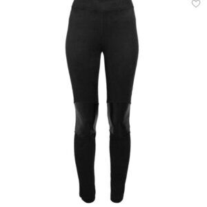 Black Faux-Leather Knee Panel Leggings - Women